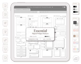 ESSENTIAL Widget Stickers (Mono Slate) for Digital Planning | Goodnotes, Notability, PDF