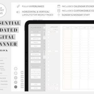 Essential Undated Digital Planner (Mono - Colorblock ver.) for Digital Planning | Goodnotes, Notability, PDF