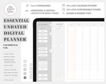 May include: A digital planner with a gray and white color scheme. The planner includes a calendar, to-do list, and notes sections. The planner is undated and includes a variety of features, such as yearly, monthly, weekly, and daily pages. The planner is also fully hyperlinked and includes customizable covers.