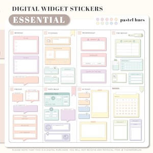 ESSENTIAL Widget Stickers (Pastel Hues) for Digital Planning | Goodnotes, Notability, PDF