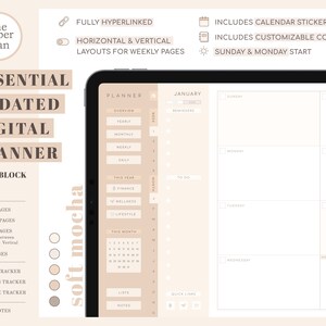 Essential Undated Digital Planner (Soft Mocha - Colorblock ver.) for Digital Planning | Goodnotes, Notability, PDF