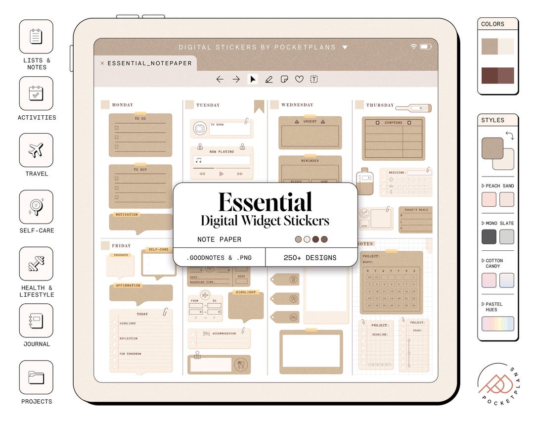 ESSENTIAL Widget Stickers (notepaper) for Digital Planning | Goodnotes ...