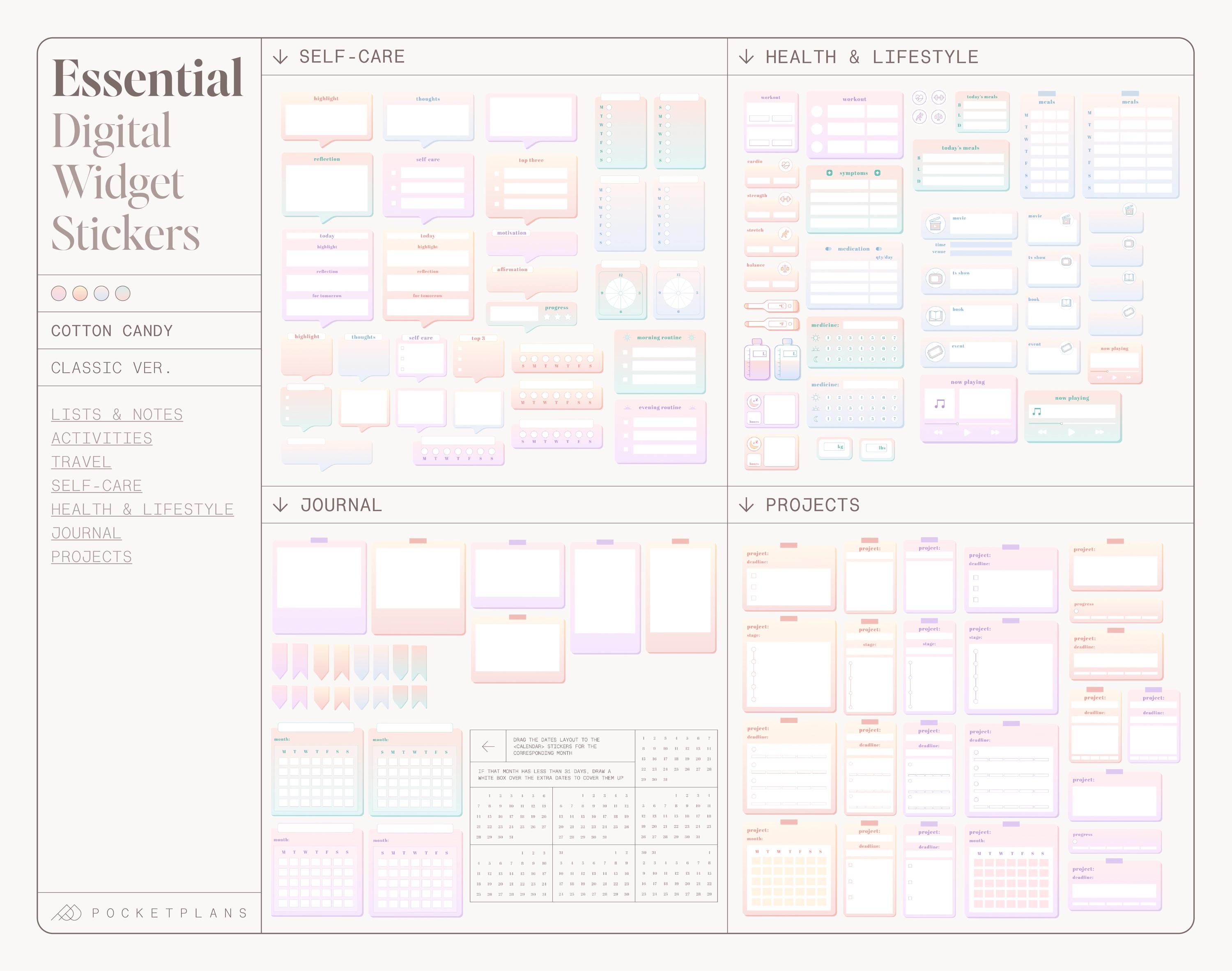 ESSENTIAL Widget Stickers (cotton Candy) for Digital Planning ...