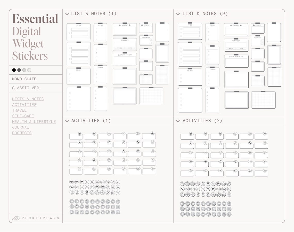 ESSENTIAL Widget Stickers (mono Slate) for Digital Planning | Goodnotes ...