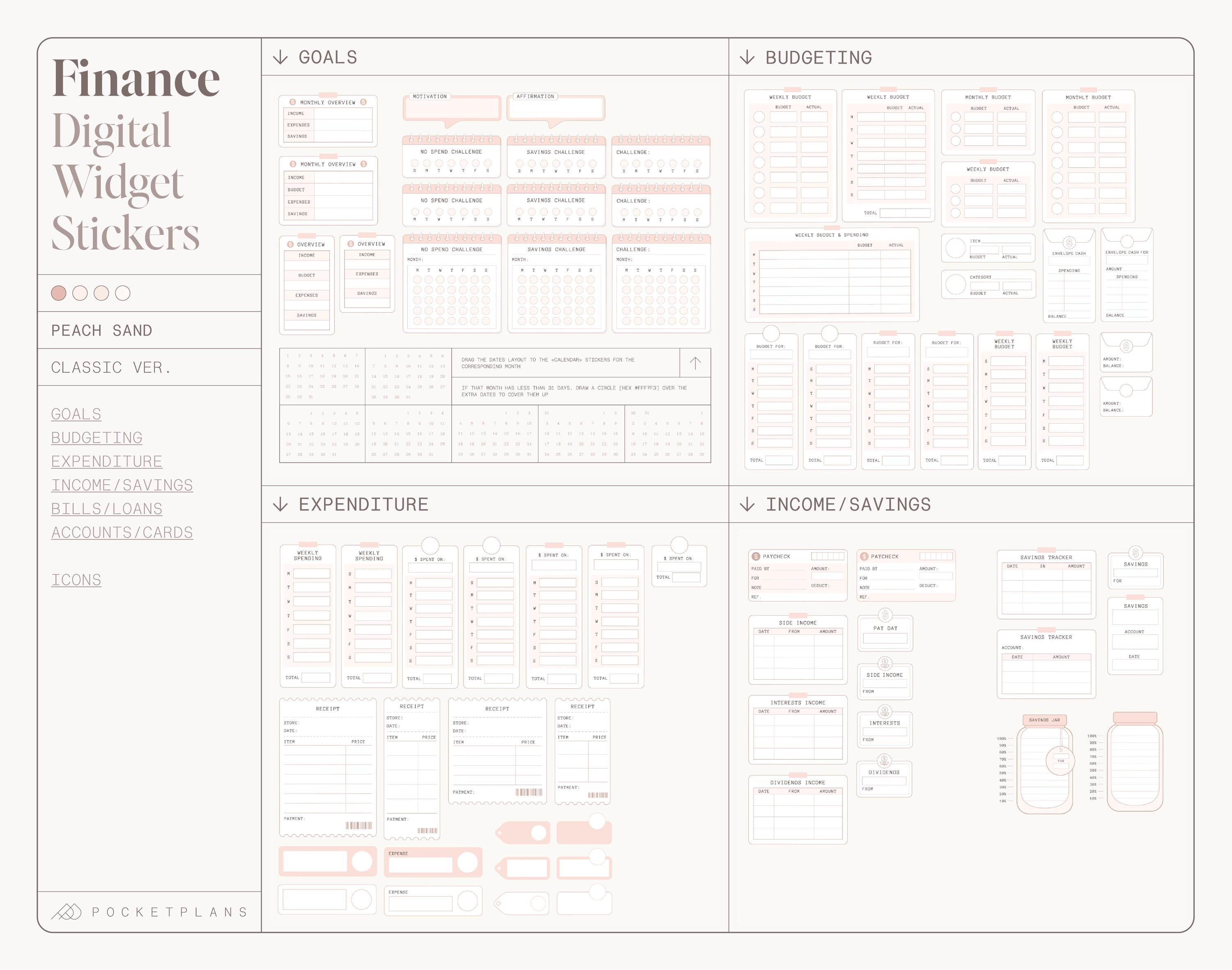 FINANCE Widget Stickers (peach Sand) for Digital Planning | Goodnotes ...