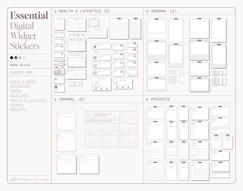 ESSENTIAL Widget Stickers (mono Slate) for Digital Planning | Goodnotes ...
