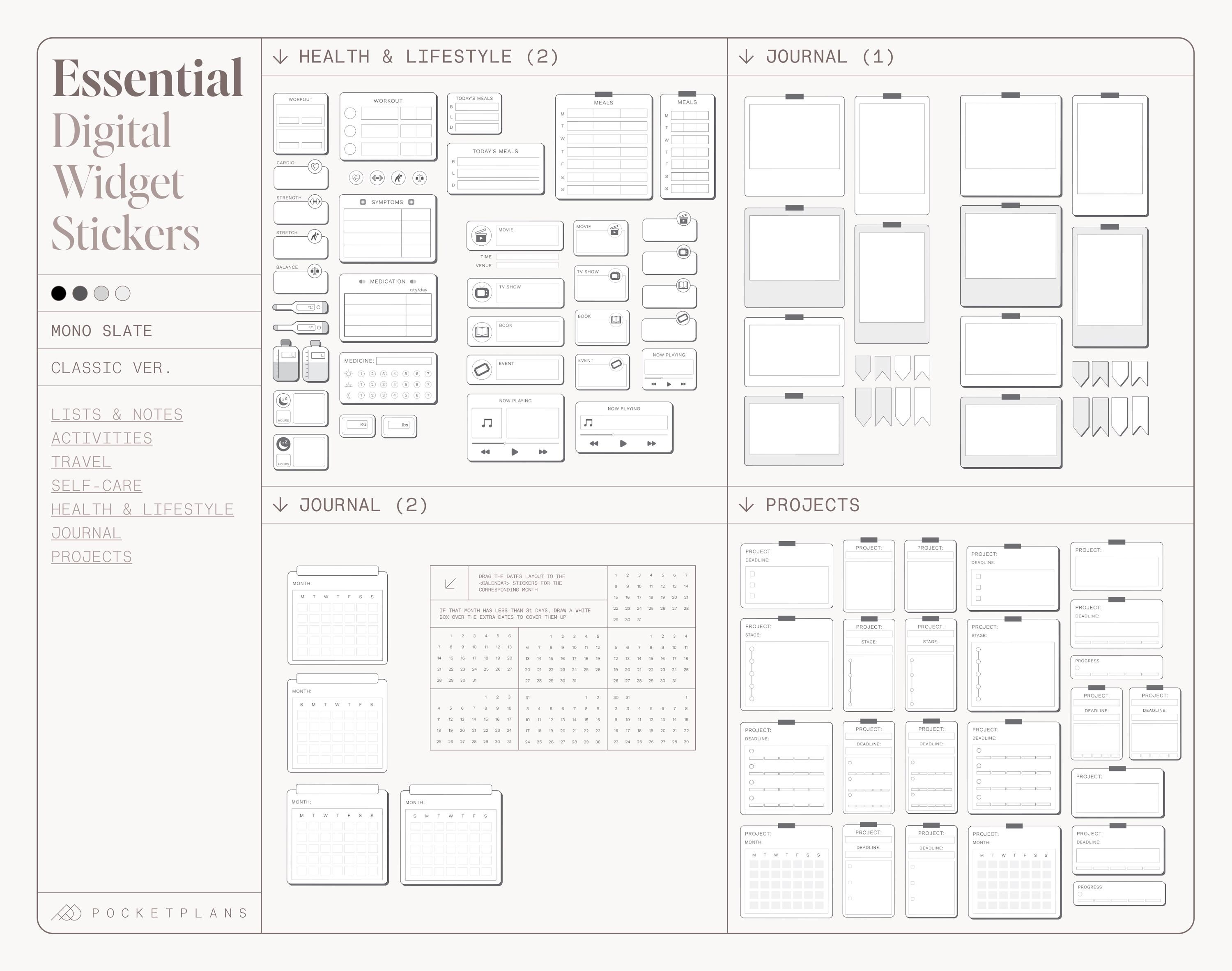 ESSENTIAL Widget Stickers (mono Slate) for Digital Planning | Goodnotes ...