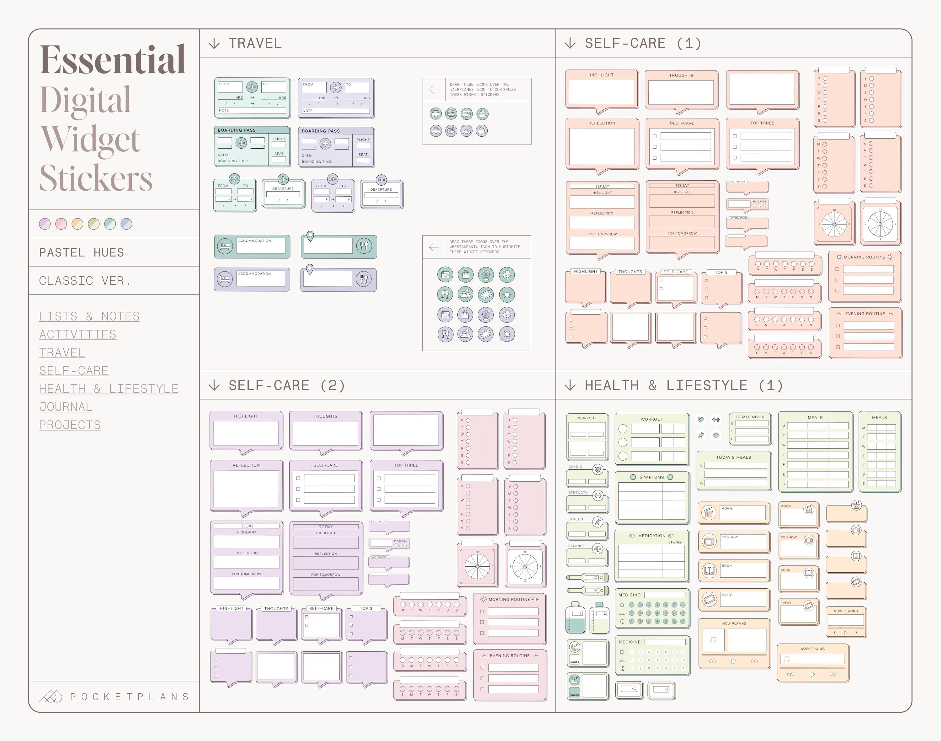 ESSENTIAL Widget Stickers (pastel Hues) for Digital Planning ...