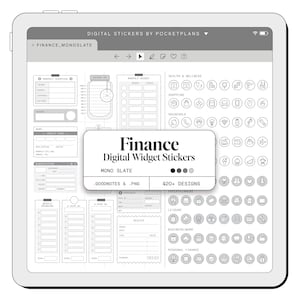 FINANZEN Widget Stickers (Mono Slate) für Digitale Planung | Goodnotes, Notability, PDF
