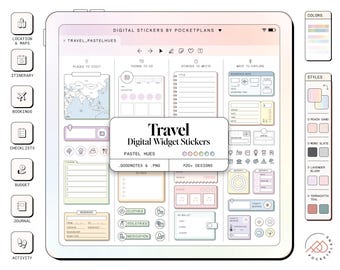 TRAVEL Widget Stickers (Pastel Hues) for Digital Planning | Goodnotes, Notability, PDF
