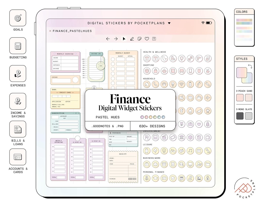 FINANCE Widget Stickers (pastel Hues) for Digital Planning | Goodnotes ...