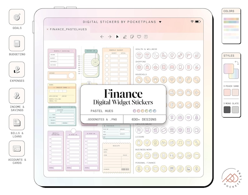 FINANCE Widget Stickers (pastel Hues) for Digital Planning | Goodnotes ...