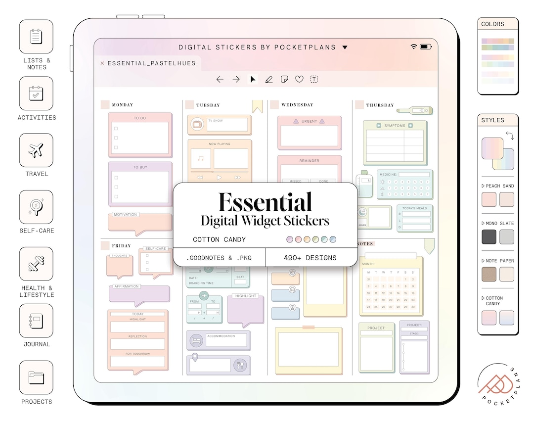 ESSENTIAL Widget Stickers (pastel Hues) for Digital Planning ...