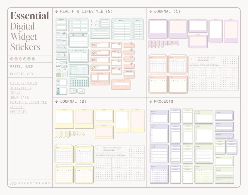 ESSENTIAL Widget Stickers (pastel Hues) for Digital Planning ...