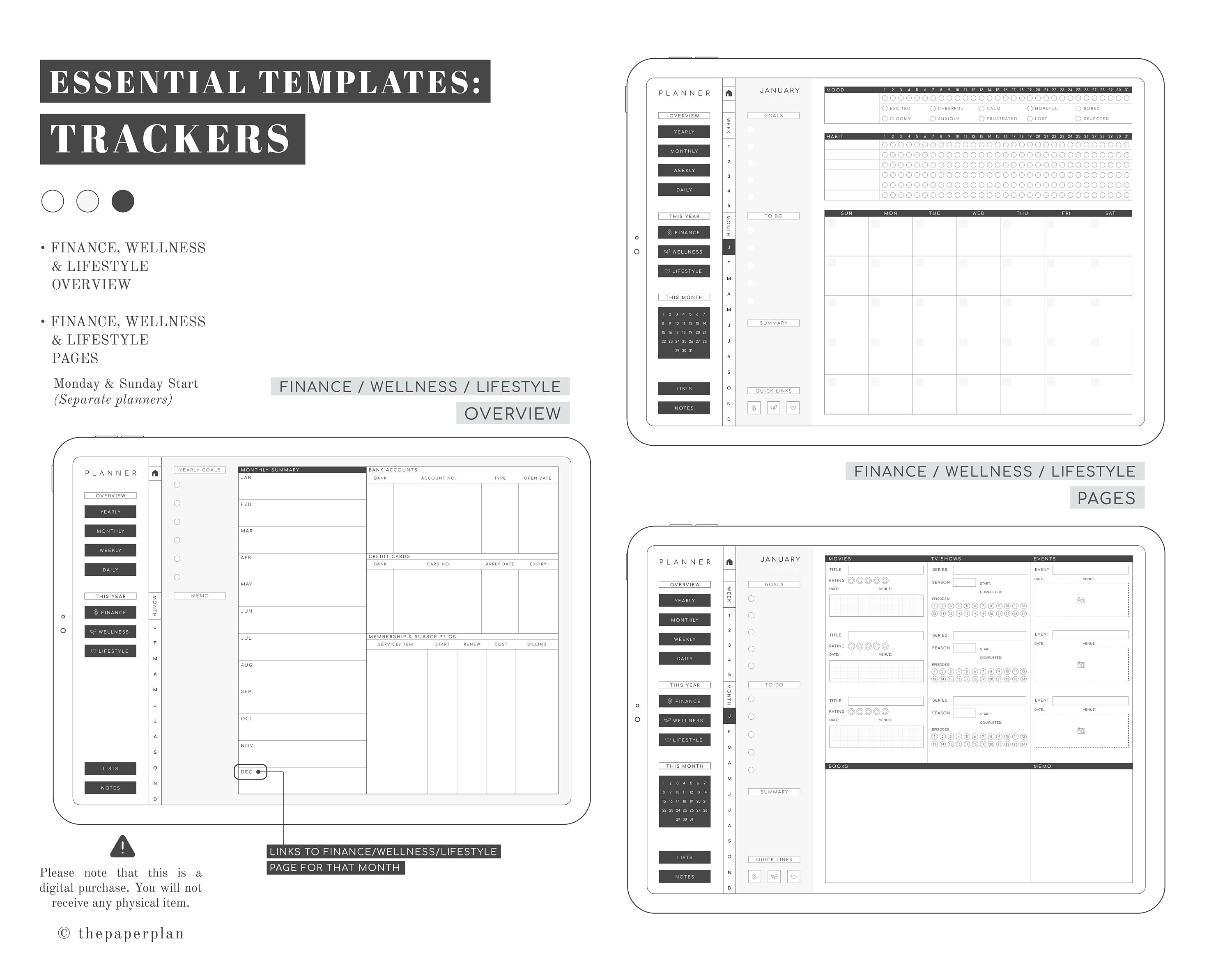 Essential Undated Digital Planner mono Contrast Colorblock Ver. for Digital Planning Goodnotes ...