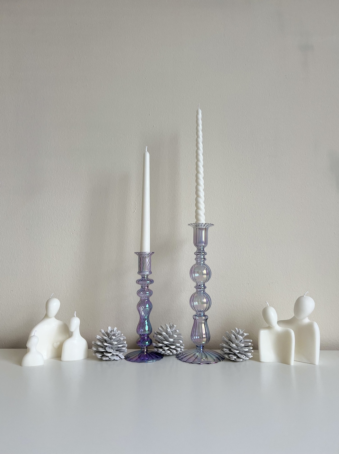 Tall Twisted Taper Candle Unscented Set of 2, Wedding Candle Minimalist