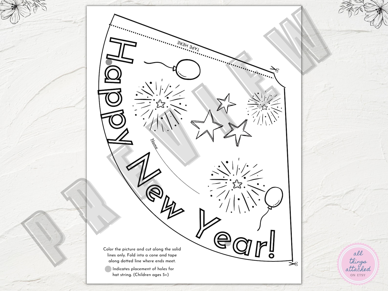 New Year's Eve Printable Hat | Kids New Years Party Hat | Children's ...