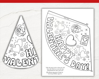 Manualidad de sombrero de papel para el día de San Valentín para imprimir / Manualidad de sombrero de febrero / Actividad para el día de San Valentín para niños / Página para colorear para el día de San Valentín para niños