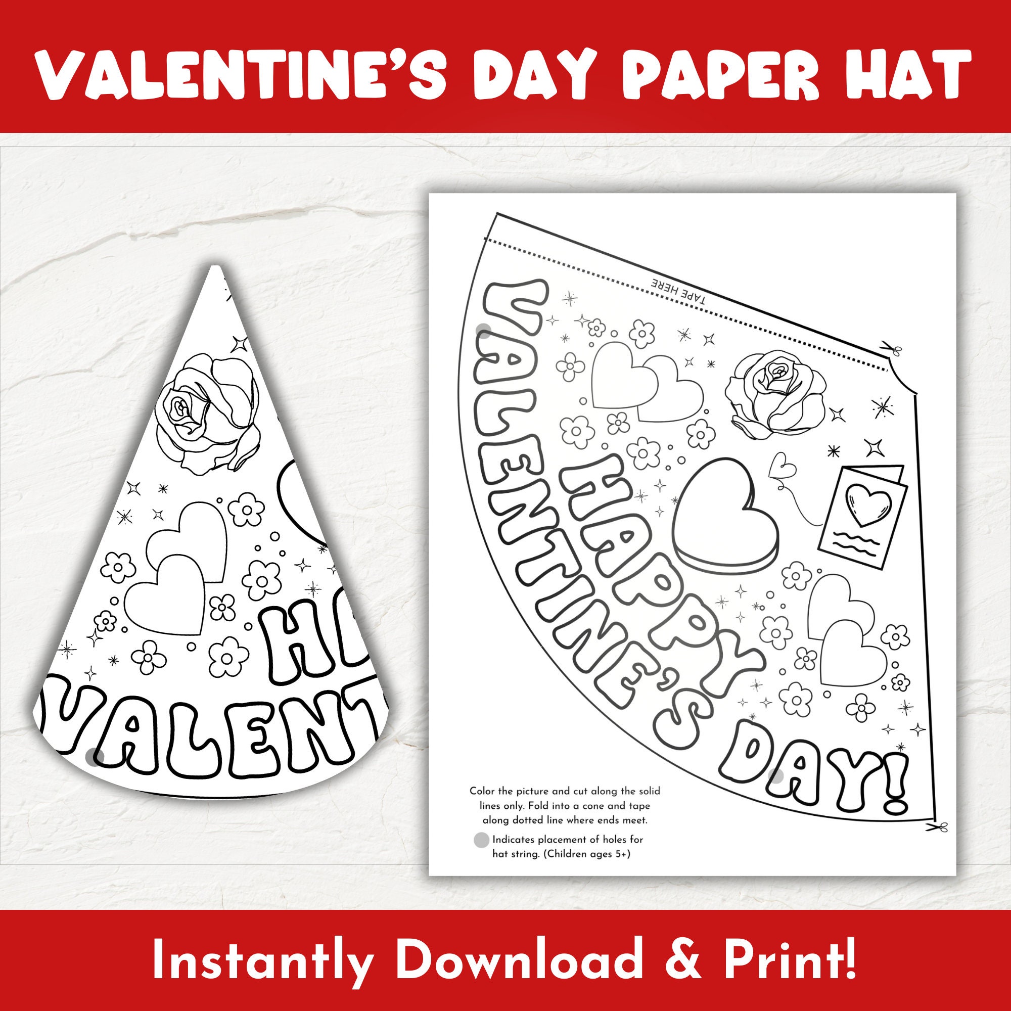 Printable Valentine's Day Paper Hat Craft | February Hat Craft | Kids ...