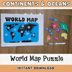 casse-tête à imprimer sur les continents et les océans | Activité de carte de géographie du monde | Activité Sciences humaines Géographie | Découvrez les continents et les océans