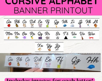 Cursive Alphabet Printout | Cursive Letter Wall Poster A-Z | Homeschool Classroom Cursive Alphabet Letters
