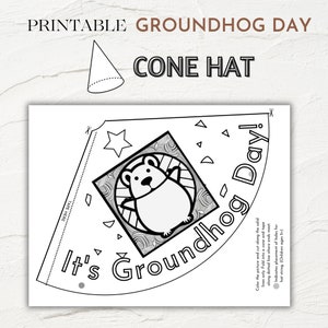 Groundhog Day Activity | Printable Party Hat Craft | Kid&#39;s Groundhog Day Coloring Page | Paper Hat | Party Cone Hat Activity