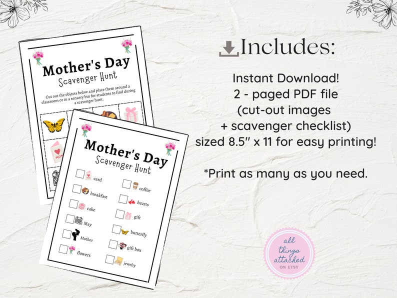 Mother's Scavenger Hunt | Printable Mother's Day Activity for Kids | Mother's Day Game for Kids | Picture Scavenger Hunt image 5