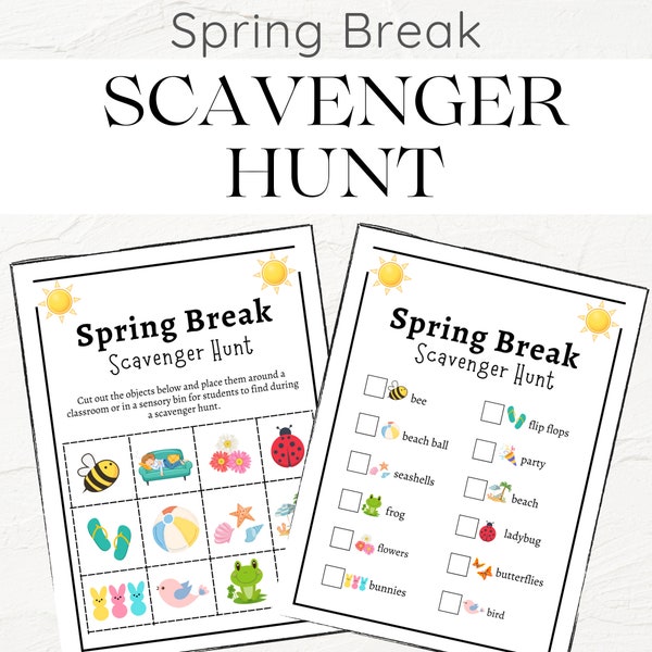 Spring Break Scavenger Hunt | Printable Scavenger Hunt | Spring Break Party Game | Classroom Activity