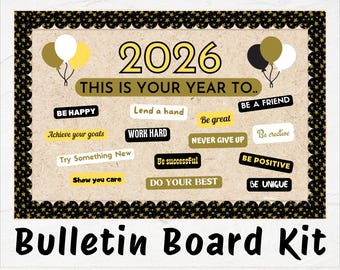 Idée de tableau d'affichage du Nouvel An | Kit de tableau d'affichage imprimable | Bulletin de janvier | Tableau de positivité de la classe