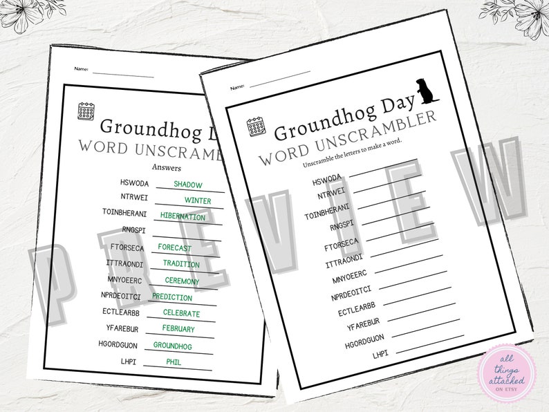 Groundhog Day Unscramble the Word Groundhog Day Activity Printable Word Scramble Worksheet for