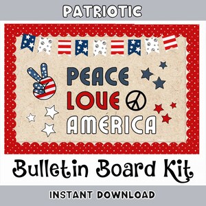 Quadro de avisos com tema patriótico | Kit de quadro de avisos da América para impressão | Decoração de porta de sala de aula vermelha, branca e azul