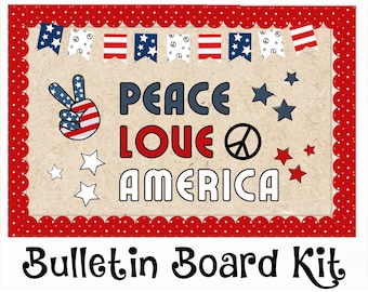 Patriotic Themed Bulletin Board | Printable America Bulletin Board Kit | Red White & Blue Classroom Board Door Decor