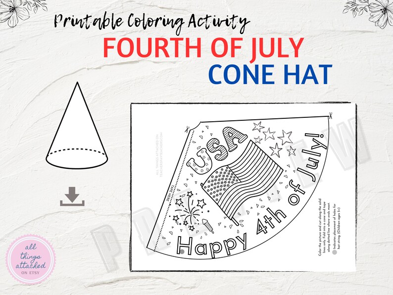 4th of July Activity | Printable Party Hat Craft | Kid's Independence Day Coloring Page | Paper ...