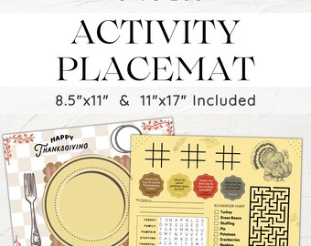 Thanksgiving Placemats | Printable Kids Thanksgiving Activity Mat  | Kids Thanksgiving Games