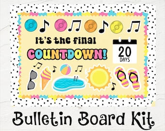 Eindejaarsprikbord | Afdrukbare mei juni Bulletin Board Kit | Afteldagen resterend van het decor van het klaslokaal op school