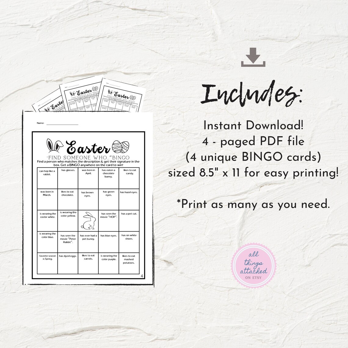 Easter Game | Printable Easter Bingo | Find the Guest Who | Printable ...