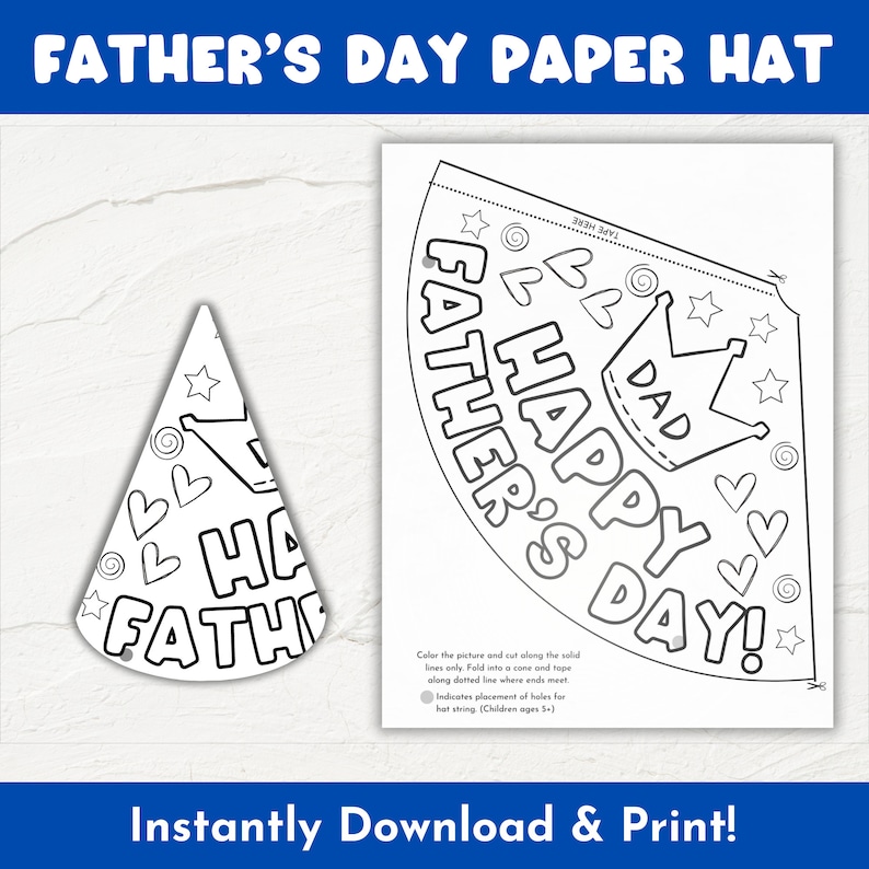 Father's Day Printable Hat Fathers Day Paper Cone Hat Printable Fathers ...