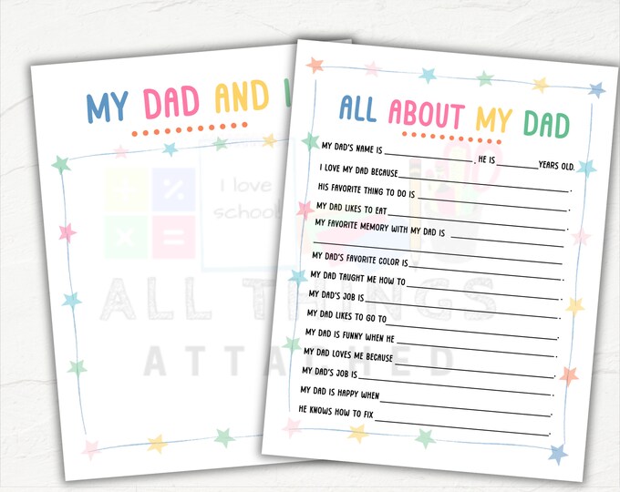 FATHER'S DAY Gift | All About My Dad INSTANT Download | |kids Fathers ...