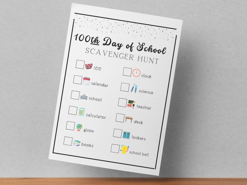 100th Day of School Scavenger Hunt Printable Scavenger Hunt 100th Day