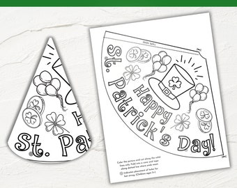 St. Patrick's Day Paper Hat Craft | Saint Patricks Kids Coloring Page | Leprechaun Hat Craft Kids St Patricks Activity