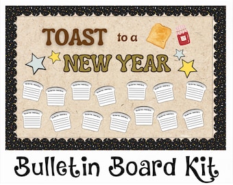 New Year Bulletin Board Idea | Printable Bulletin Board Kit | Toast To A New Year | January Bulletin | Students New Year Writing Activity