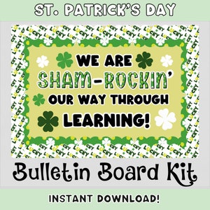 St. Patrick&#39;s Day Bulletin Board | Cute Clovers Bulletin Board | March Board Idea | Saint Patrick Classroom Door Decor