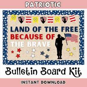 Idéia do quadro de avisos do Dia dos Veteranos | Kit de quadro de avisos para impressão | Boletim Terra da Gratuidade 4 de Julho | Conselho Patriótico de Sala de Aula