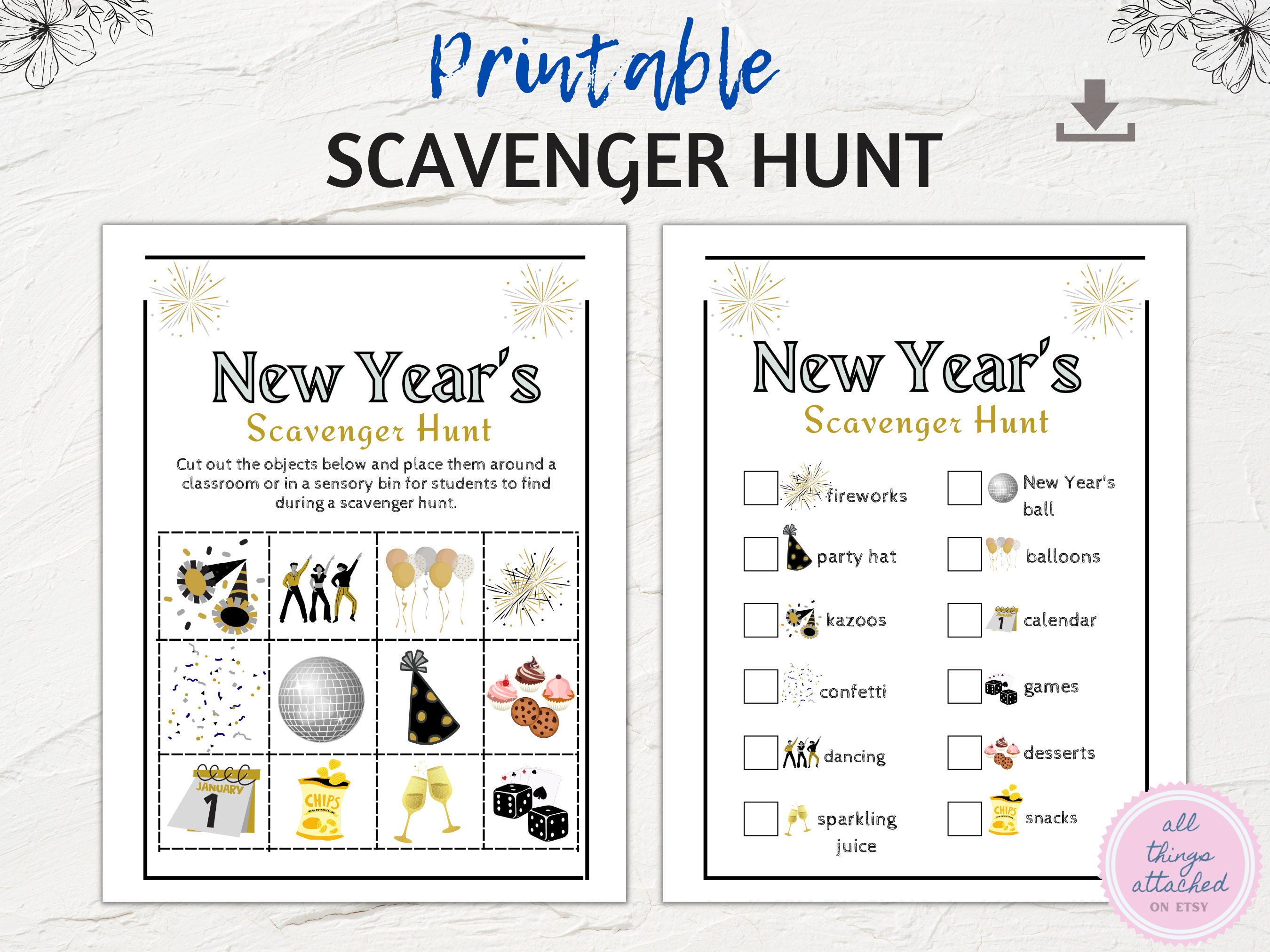 New Year's Scavenger Hunt | Printable New Year's Eve Game | Noon Years ...