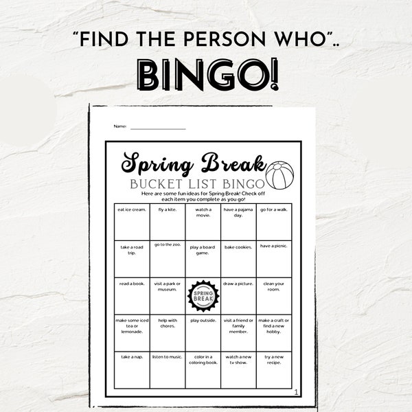 Spring Break Games | Printable Spring Break Bucket List | Spring Break Checklist Bingo | Spring Activities To Do List