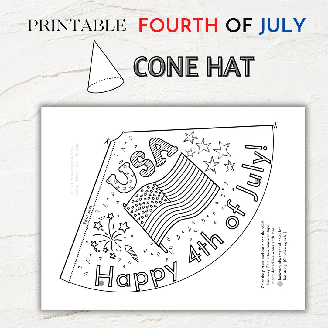 4th of July Activity | Printable Party Hat Craft | Kid's Independence Day Coloring Page | Paper ...