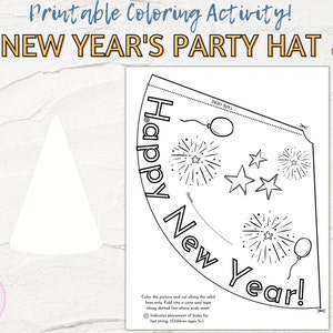 New Year&#39;s Eve Printable Hat | Kids New Years Party Hat | Children&#39;s Craft | Paper Hat | New Year&#39;s Activities