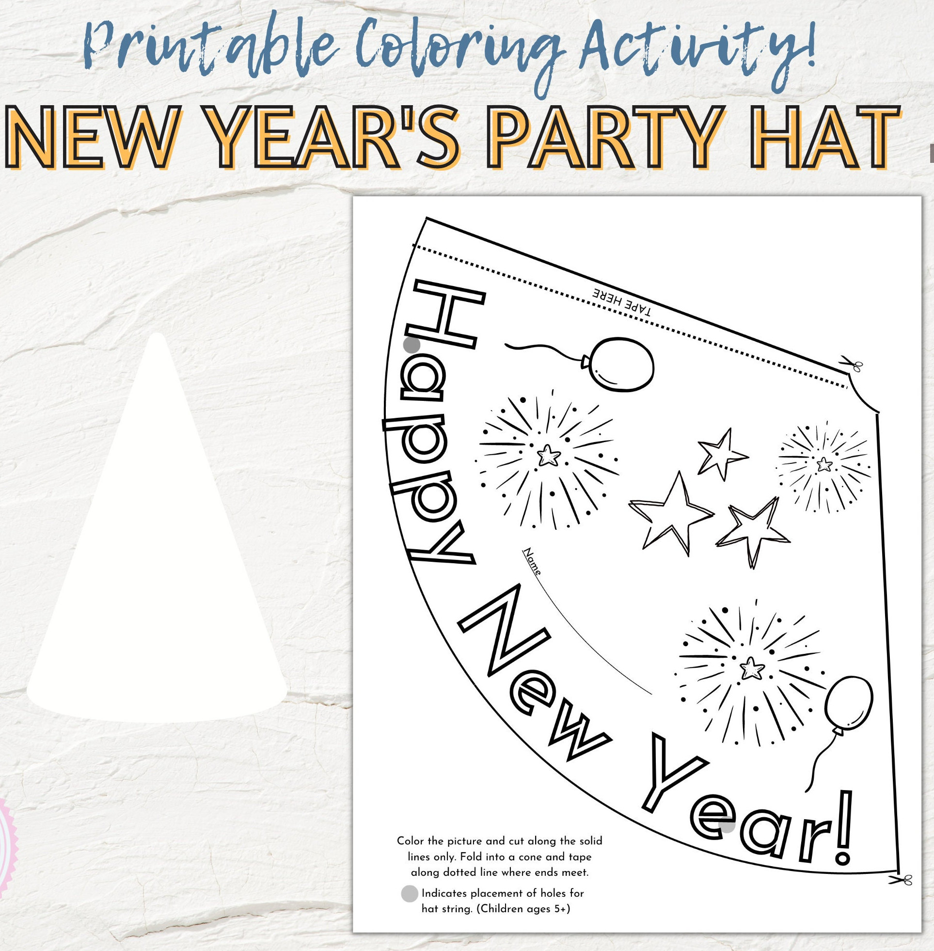 New Year #39 s Eve Printable Hat Kids New Years Party Hat Children #39 s New Year #39 s Eve Printable Hat Kids New Years Party Hat Children #39 s