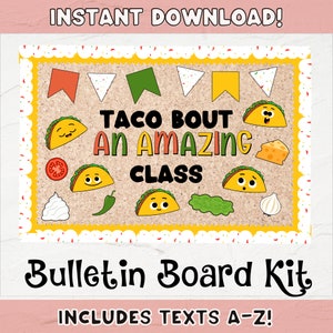 Taco Bout An Amazing Group Bulletin Board Idea | Taco Themed Bulletin Board Kit | Staff Class Bulletin Board with Customizable Text