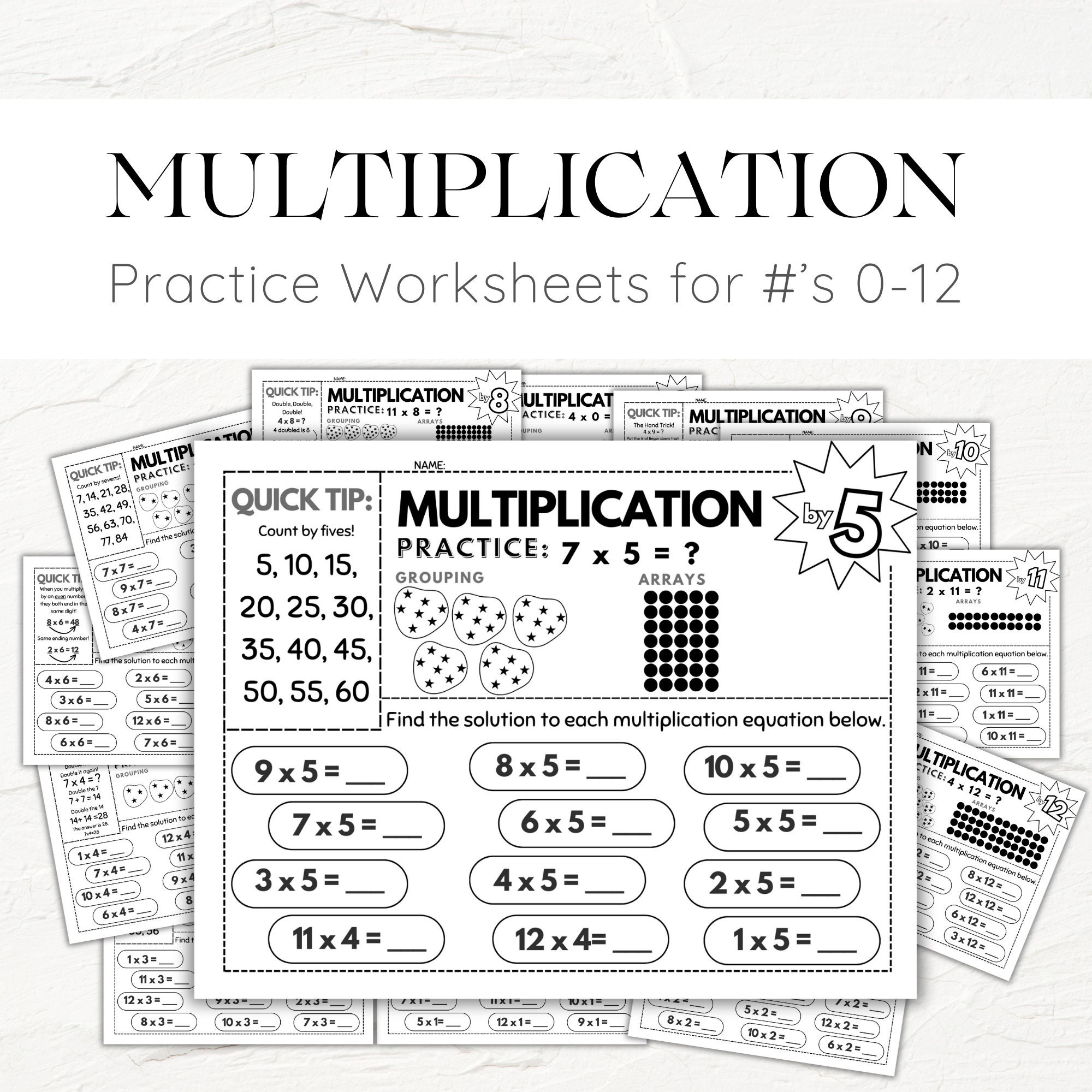 13 Multiplying Practice Worksheets | Numbers 1-12 | Printable Math Worksheets | Numbers 0-12 Multiplication Worksheets